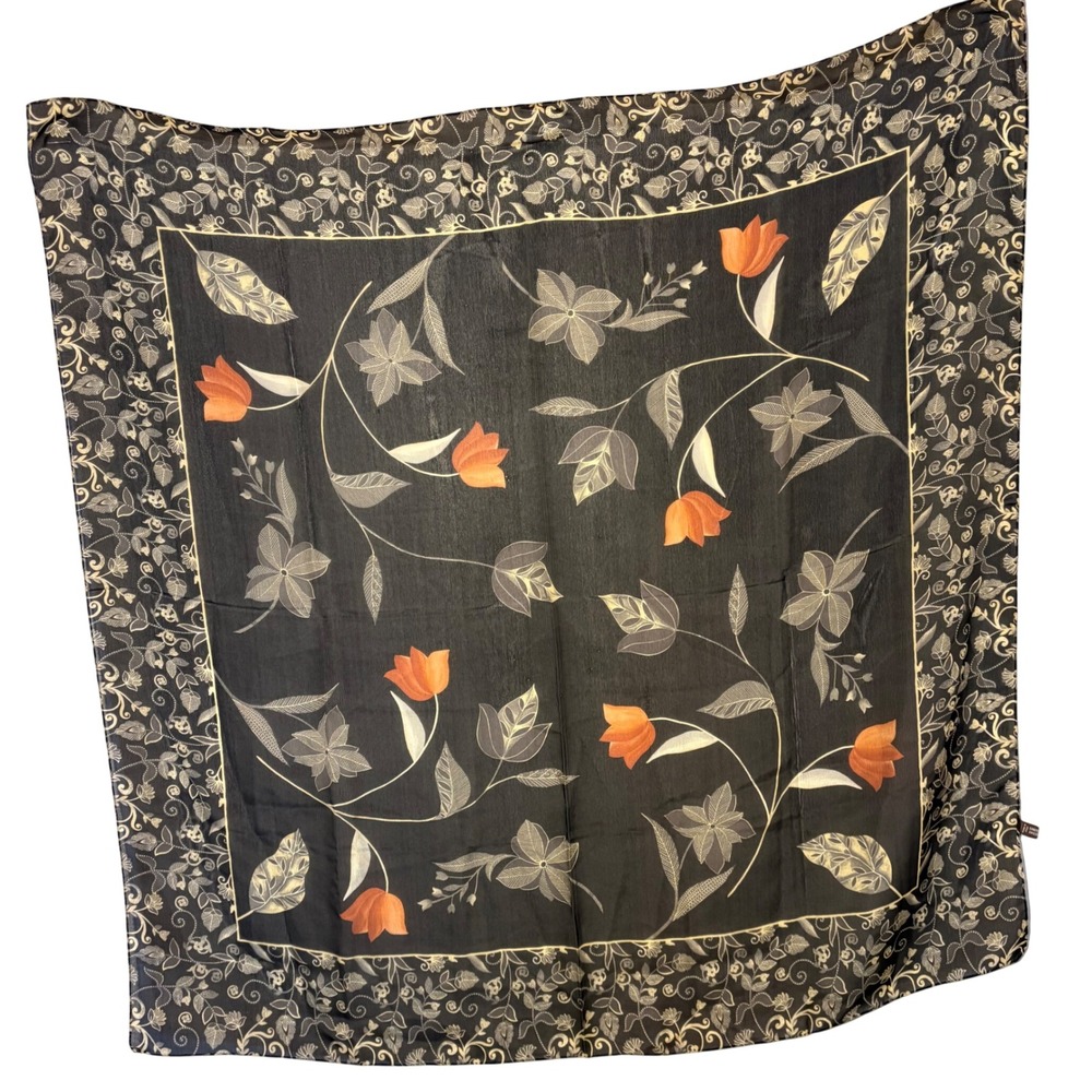 Smithsonian Institution Silk Scarf Made in Italy‎ Floral Black Collector 42x42"